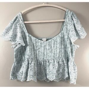 American Eagle Large Babydoll Top Eyelet Dainty Floral Cottage Peasant Embroider